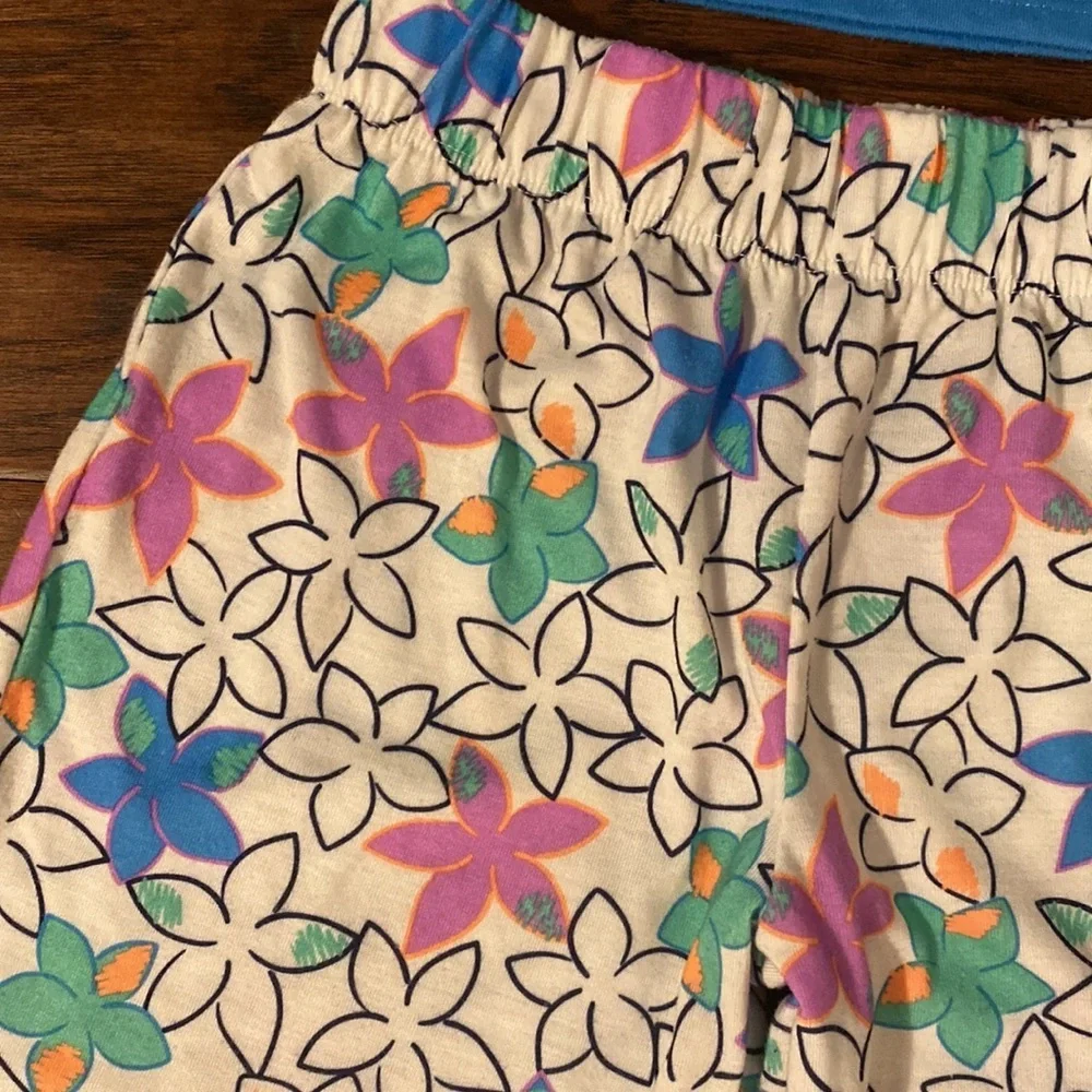 Cat & Jack pajama set shirt shorts & long pants blue purple & white floral Small